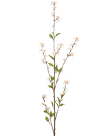 Artificiella blommor 119 cm krämen har en enda hög gren med krämfärgade blommor och gröna blad längs de smala bruna stjälkarna, mot en vanlig vit bakgrund.