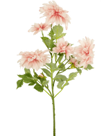Artificiell Blomma Dahlia 68 cm rosa har en enda grön stjälk med flera ljusrosa dahliablommor och gröna blad, mot en vanlig vit bakgrund.