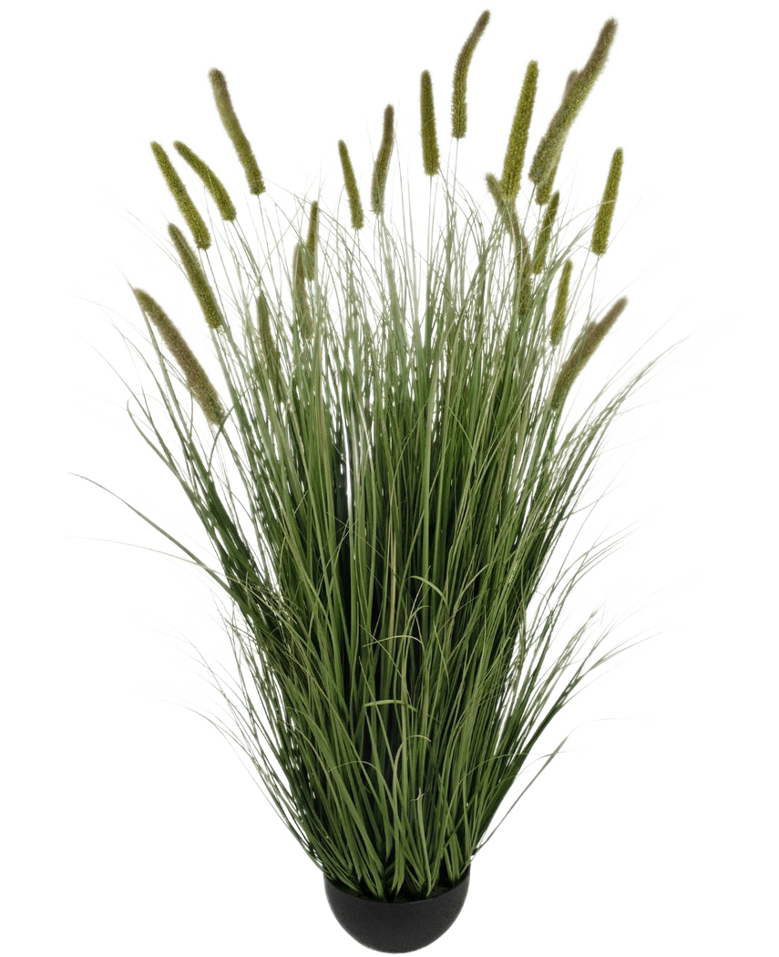 Artificiellt gräs Cattail Onion Grass Pot 150 cm Brandskyddsmedel har naturtrogna, långa gröna blad och höga fröhuvuden i en kompakt svart kruka, vilket gör den till en slående konstgräsplanta för alla utrymmen.