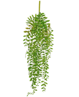 Den konstgjorda hängande växten Pumila 89 cm har små, ovala gröna blad på flera hängande stjälkar, mot en vanlig vit bakgrund.