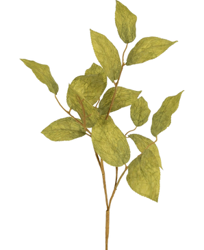 Äppelbladet Artificiell gren 70 cm har flera gröna, ådrade sidenblad på tunna stjälkar, mot en enkel, ljus bakgrund.
