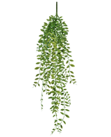 Den konstgjorda hängande växten Suckulentväxt 76 cm har gröna blad och tunna stjälkar mot en vanlig vit bakgrund.