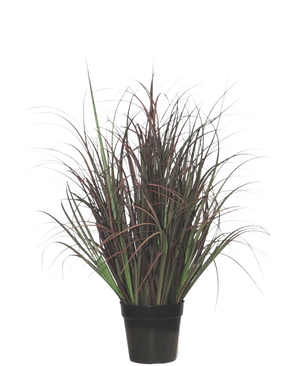 Konstgräsplantan Wild Lawn 70 cm, brandskyddande, har mörkgröna och rödlila smala blad i en svart kruka - perfekt som underhållsfri växt för alla interiörer.