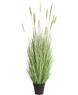 Konstgräsväxten Grön 180 cm brandskyddsmedel har långa, smala gröna blad och veteliknande öron i en svart kruka - perfekt för snygg inredning och extra säkerhet.