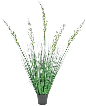 Konstgräsväxtvete 120 cm brandskyddsmedel i kruka har höga, upprättstående blad och blommande stjälkar, vilket gör den idealisk för en grön inredning. Denna underhållsfria växt lägger till stilfull grönska mot en vit bakgrund.