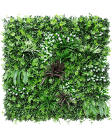 Artificiell Hedge Sillage 100x100 cm UV är en fyrkantig väggpanel med tät konstgjord grönska, med olika ormbunkar och lövväxter för en frodig, livlig vertikal trädgårdseffekt.