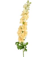 En enda Artificiell Blomma Delphinium 105 cm kräm med flera ljusgula blommor och gröna blad, mot en vanlig vit bakgrund.