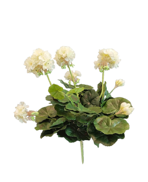 Artificiell Pelargon 40 cm vit har verklighetstrogna vita blommor och frodiga gröna blad - perfekt för att lägga tidlös elegans till din konstgjorda växt eller konstgjorda blomsamling.