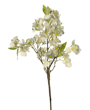 Artificiell blomblom 64 cm blå är en enda konstgjord blomgren med flera stjälkar med klasar av små blå blommor och gröna blad mot en vanlig vit bakgrund.