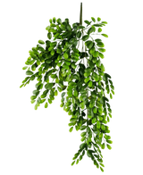Den konstgjorda hängande växten Pumila 86 cm är en realistisk konstgjord gren med flera stjälkar av små, ljusgröna ovala löv, som verkar frodiga och kaskadande på en vanlig vit bakgrund.