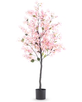 Kunstplant Bougainvillea 150 cm roze met roze bloemen en groene bladeren in een zwarte pot, geïsoleerd op witte achtergrond.