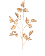 Art Branch Salal 95 cm guld har en enda guldmålad gren med flera blad på en vanlig vit bakgrund.