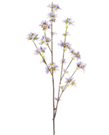 En "Konstgjord blomgren 112 cm lila" med en blommande gren med fina lavendellila blommor och gula centra på smala bruna stjälkar, avbildad mot en vit bakgrund.