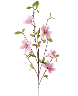 En smal Artificiell Blomma Magnolia-gren på 94 cm i gammalrosa, med flera rosa magnoliablommor och gröna blad mot vit bakgrund.