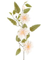 En detaljerad konstgjord blomsterklematis på 81 cm i färgen 'old cream' består av tre ljusrosa blommor, olika gröna blad och några knoppar, mot en vanlig vit bakgrund.