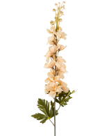 En enda stjälk av Artificiell Delphinium blomma 79 cm kräm/brun, med flera krämfärgade och bruna blommor och gröna blad, avbildad mot en vit bakgrund.