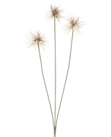 Tre konstgjorda blommor av släktet Xanthium i kräm och brunt, var och en med tunna, långa stjälkar på 64 cm, arrangerade i solfjäderform mot en vanlig vit bakgrund.