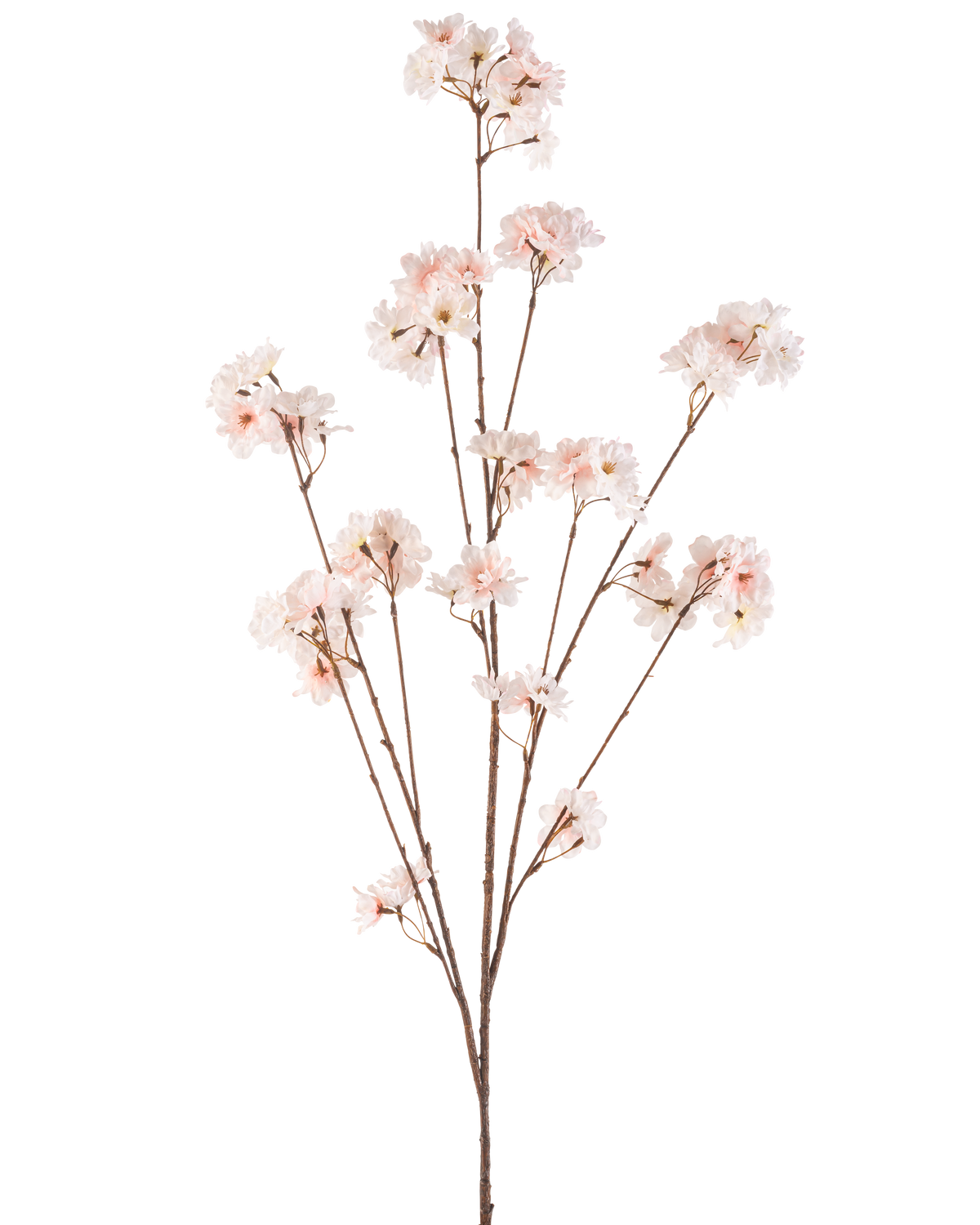 Artificiell blomma körsbärsblommor 130 cm rouge har flera tunna stjälkar med klasar av känsliga, ljusrosa körsbärsblommor mot en vanlig vit bakgrund.
