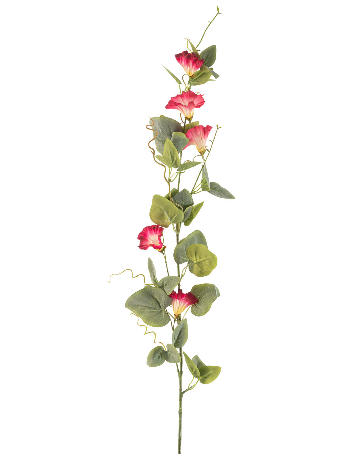 En enda stjälk av konstgjord blombinda 122 cm röd, med flera röda konstgjorda blommor och gröna blad mot en vanlig vit bakgrund.