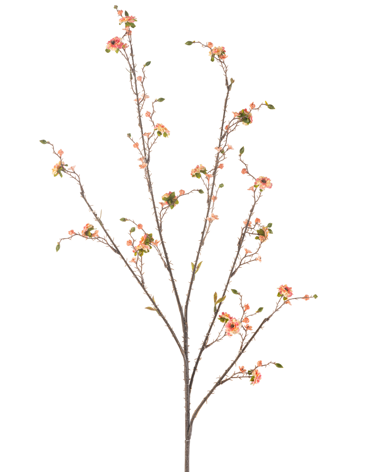 Artificiell Blomma Daisy 108 cm rosa är en hög, smal konstgjord gren med flera utlöpare, dekorerad med små rosa tusensköna-liknande blommor och gröna blad, mot en vanlig vit bakgrund.