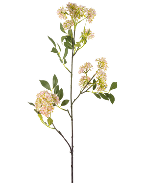 Artificiell blomma vild morot 102 cm lila har en lång, smal stjälk med klasar av små lila blommor och gröna blad, isolerade på en vit bakgrund.