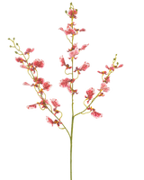 En enda röd konstgjord blomsterorkidé 98 cm med flera grenar, var och en med klasar av livfulla blommor, mot en vanlig vit bakgrund.