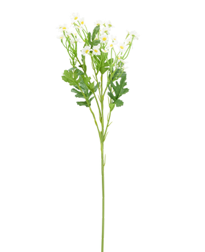 Konstgjord blomma Daisy Mini 61 cm: vit konstgjord blomma i form av en tusensköna, med vita kronblad, ett gult hjärta och gröna blad.