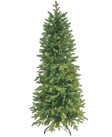 De Kunstkerstboom Slim "Undset" PE/PVC - Smart LED heeft dichte takken, warm witte lampjes en een stevige zwart metalen standaard - ideaal voor kerstversiering in je feestelijke huis.