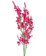 Artificiell blomma kattmynta 75 cm rosa har en stjälk av levande rosa konstgjorda blommor med gröna blad, isolerade på en vit bakgrund.
