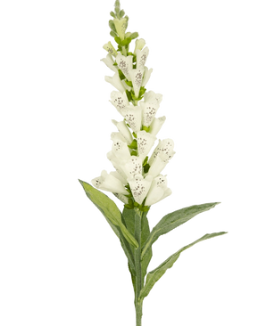 Artificiell blomfotshandske 90 cm vit har gröna blad och vita, fläckiga rörformade blommor - perfekt för lyxig dekoration eller som en slående accent i en konstgjord blombukett.