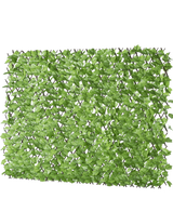 Artificiell Hedge Ivy Extendable 200x100 cm är en rektangulär konstgjord grön lövpanel på ett rutnät, designad för att likna en lummig häck eller avskildhetsskärm, avbildad mot en vit bakgrund.