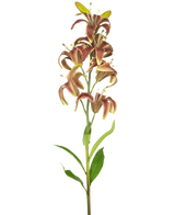 Artificiell blomma Martagon Lily 78 cm fuchsia har en enda hög stjälk med flera fuchsialiljablommor och gröna blad, isolerade på en vit bakgrund.