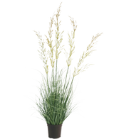 Konstgräsväxten Wheat 90 cm brandskyddsmedel, med sina smala gröna blad och långa gulaktiga blompiggar, sticker ut vackert mot en vit bakgrund - perfekt bland konstgjorda växter för hemmet och trädgården.