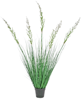 Konstgräsväxtvete 120 cm brandskyddsmedel i kruka har höga, upprättstående blad och blommande stjälkar, vilket gör den idealisk för en grön inredning. Denna underhållsfria växt lägger till stilfull grönska mot en vit bakgrund.