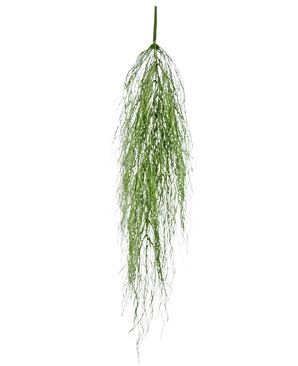 Den konstgjorda hängande växten Kelp grass 91 cm har en enda stjälk av fluffigt grönt konstgjort blad med långa, tunna blad som faller graciöst mot en vanlig vit bakgrund.