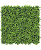 Konstgjord häck Cupressus 50x50 cm UV: En tät, livfull grön konstgjord häckpanel sett ovanifrån mot en vit bakgrund, idealisk för att skapa realistiska växtväggar.