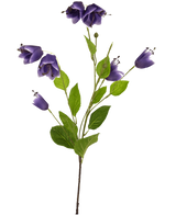 Artificiell blomfritillary 81 cm lila har en enda stjälk med flera gröna blad och lila klockformade blommor, avbildade mot en vit bakgrund.