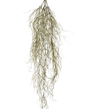 De Kunst hangplant Sudo 110 cm heeft dunne, warrige bruingroene stengels tegen een witte achtergrond - ideaal voor het toevoegen van sfeer in huis zonder onderhoud.
