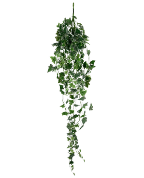 Artificiell murgröna 130 cm grön/vit är en hängande konstgjord murgrönaväxt med långa, släpande gröna blad och vita kanter, avbildad mot en vanlig vit bakgrund.