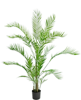 De Kunstplant Chamaedorea 150 cm is een hoge palm in pot met lange, overhangende groene bladeren en slanke stelen, tegen een effen witte achtergrond.